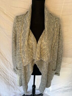 Ann Taylor Marled Light Gray Open-Front Shawl Cardigan